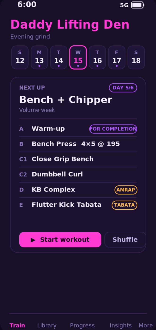 Daddy HQ — today's workout, ready to start